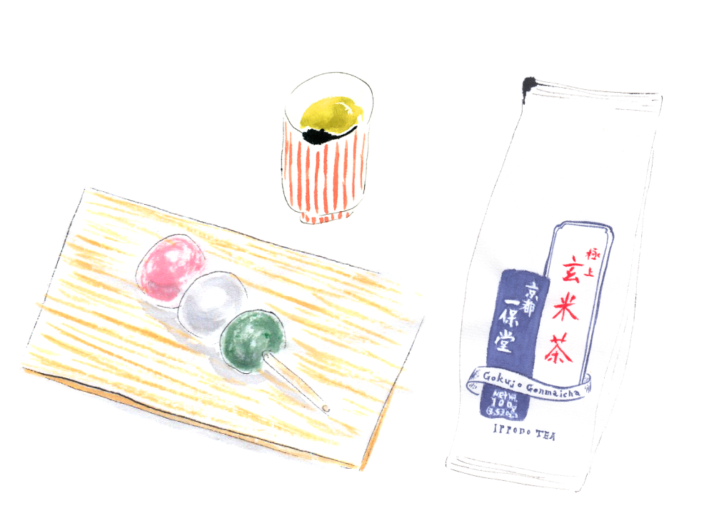 Hanami dango with Gokujo Genmaicha